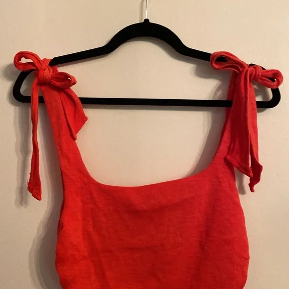 Free People Guave Berry ( Orange ) Crop Top w Ruched Sides, Size: Large, NWT - Picture 2 of 7
